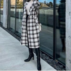 ZARA WOMEN PLAID KNIT COAT OVERSIZED CHECK DOUBLE BREASTED 6873/159 ECRU M NWT